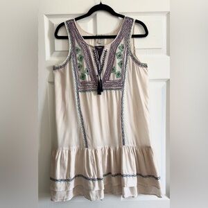 American Rag Cream Dress with Purple and Green Embroidery
